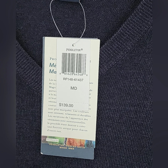 The Pendleton Magic Wash V-neck Pullover Wool Men's Sweater Sz M (NWT) - Picture 9 of 10